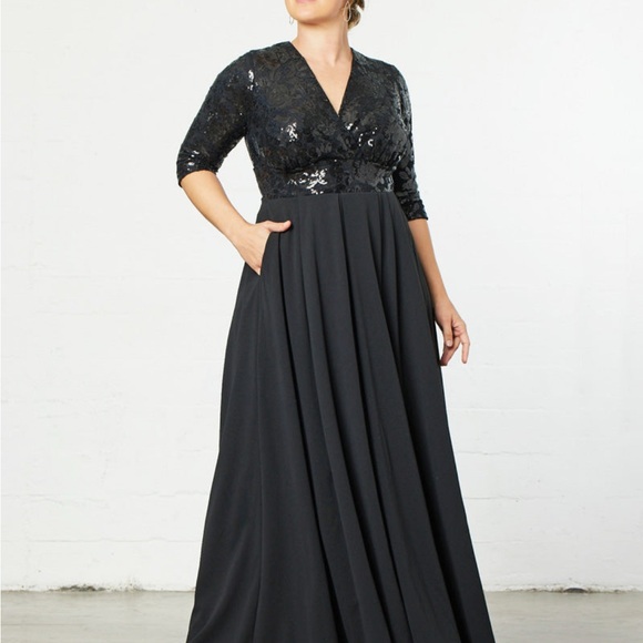 Kiyonna Dresses & Skirts - Kiyonna Black Sequin Lace Long Sleeve Dress